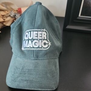 Green Corduroy Cap with Embroidered Logo ACLU Queer Magic